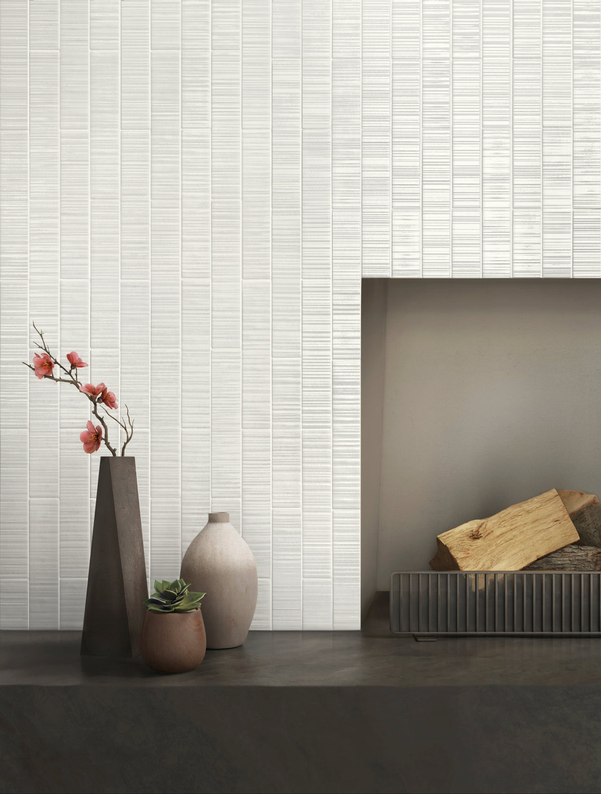 Tesoro - Vibrant Series - 2 in. x 9 in. Porcelain Tile - White wall installation