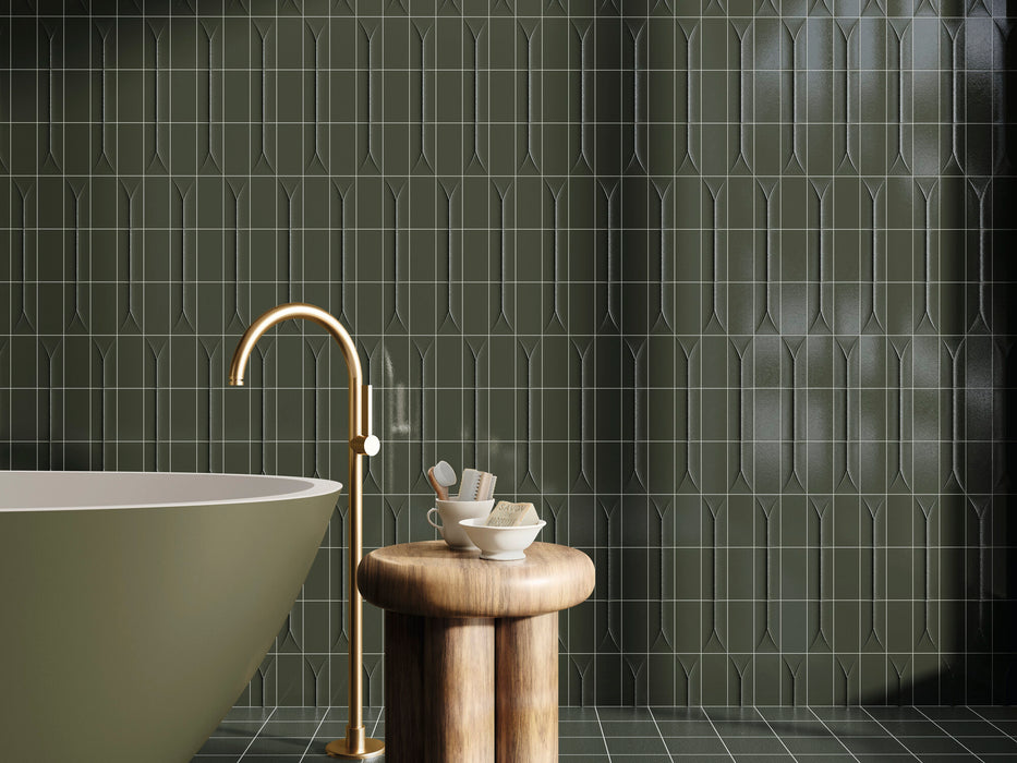 Ape Grupo - Arka Collection - 2 in. x 5 in. Porcelain Tile - Forma Green Installed