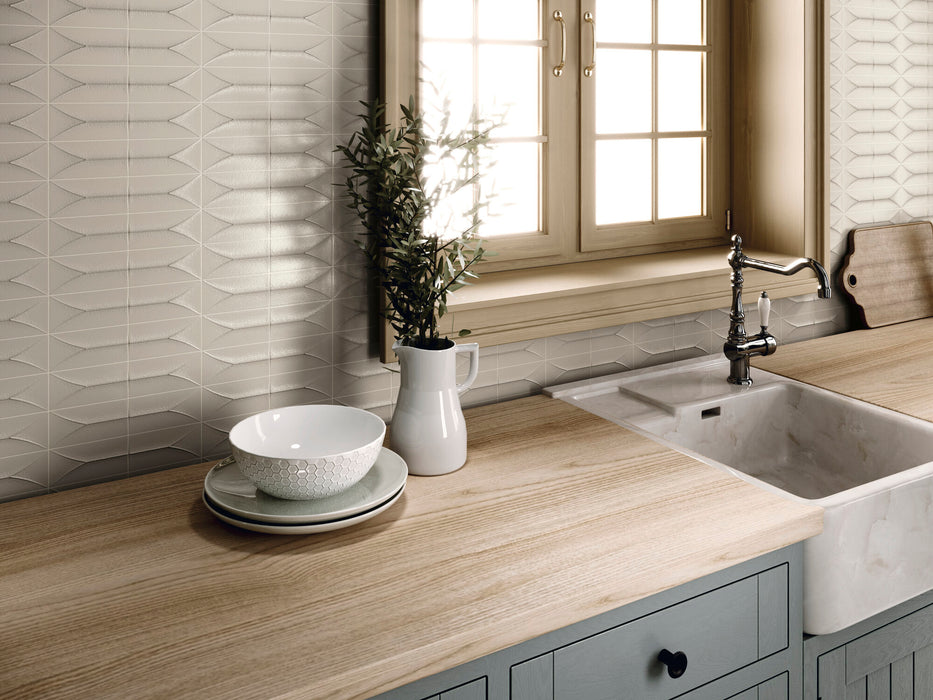Ape Grupo - Arka Collection - 2 in. x 5 in. Porcelain Tile - Ona Bone Installed