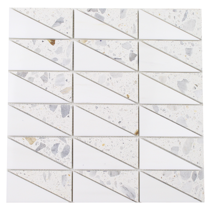 Tesoro - Venice Series - 12 in. x 12 in. Stone Mosaic - Triangle Blue Terrazzo and Dolomite