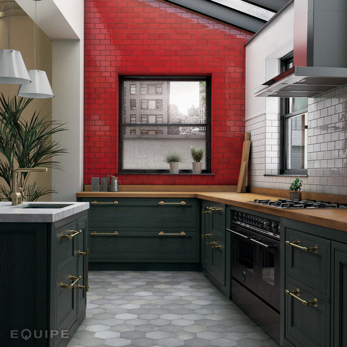 Equipe - Village Collection - 2.5 in. x 8 in. White Body Ceramic Tile - Volcanic Red
