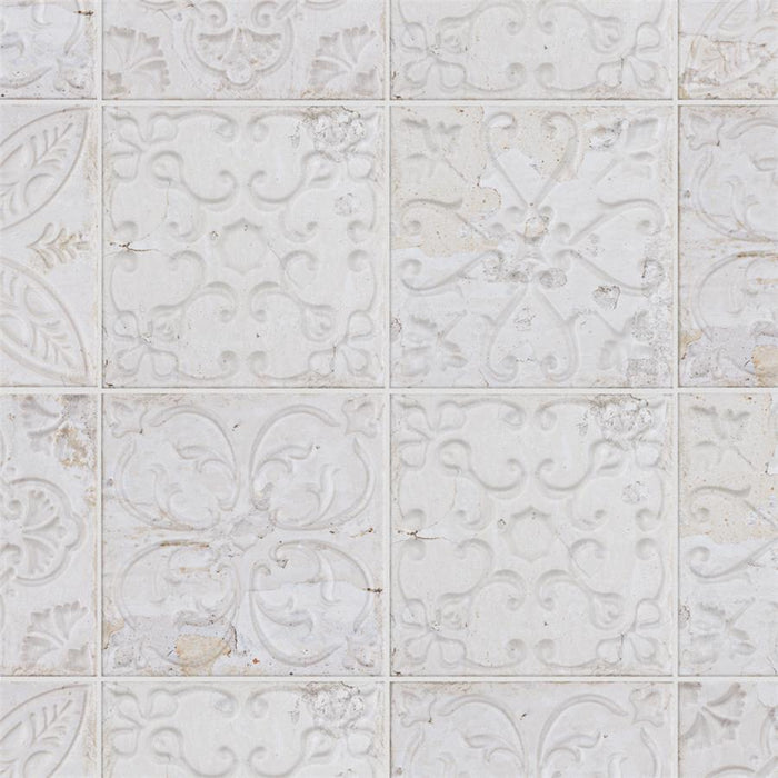 SomerTile - Aevum - 7-7/8" x 7-7/8" - Ceramic Wall Tile - White Ornato Variation View