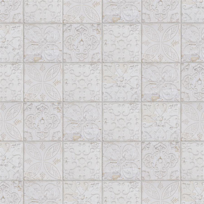 SomerTile - Aevum - 7-7/8" x 7-7/8" - Ceramic Wall Tile - White Ornato Installed