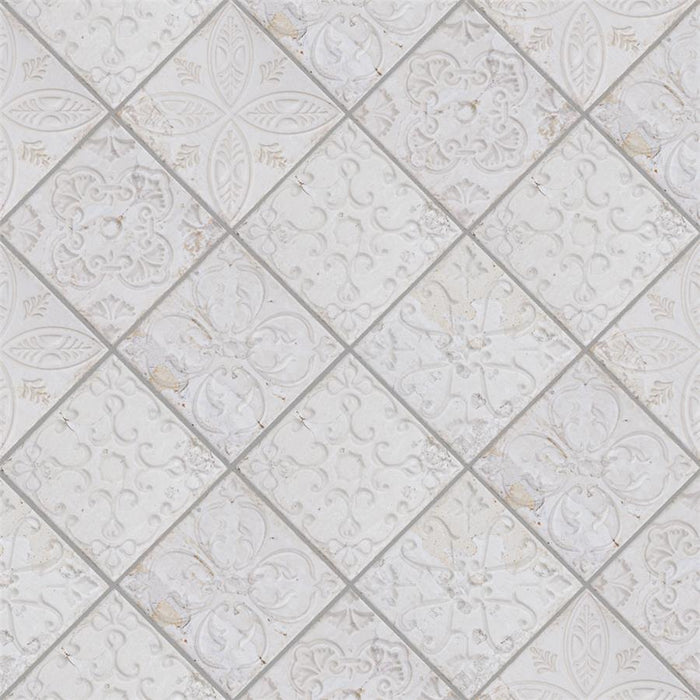 SomerTile - Aevum - 7-7/8" x 7-7/8" - Ceramic Wall Tile - White Ornato Angled Install