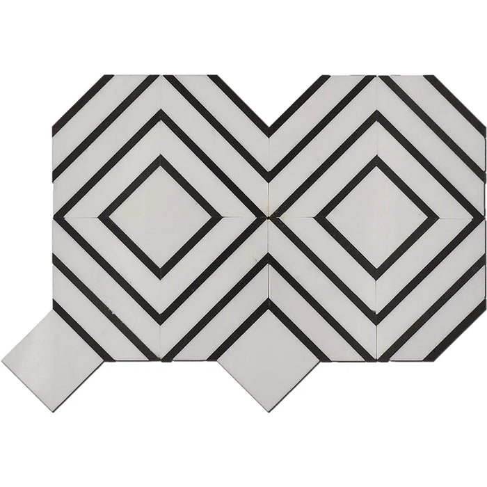 MM Tile and Stone - Thassos & Black City Blocks Marble Polished Waterjet Mosaic