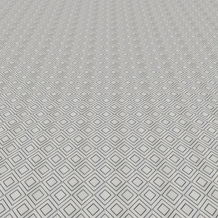 MM Tile and Stone - Thassos & Blue City Blocks Marble Polished Waterjet Mosaic Installed