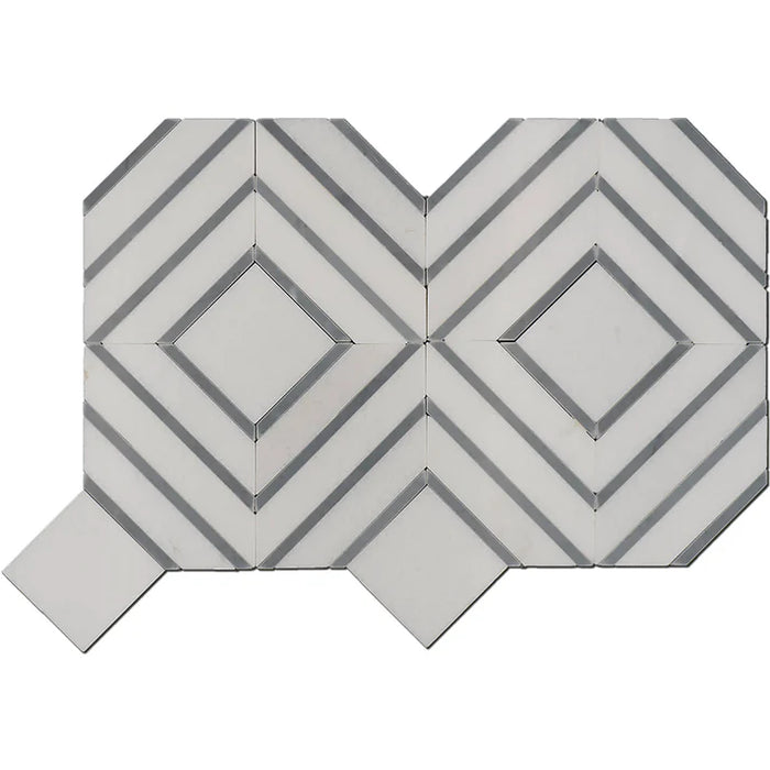 MM Tile and Stone - Thassos & Blue City Blocks Marble Polished Waterjet Mosaic