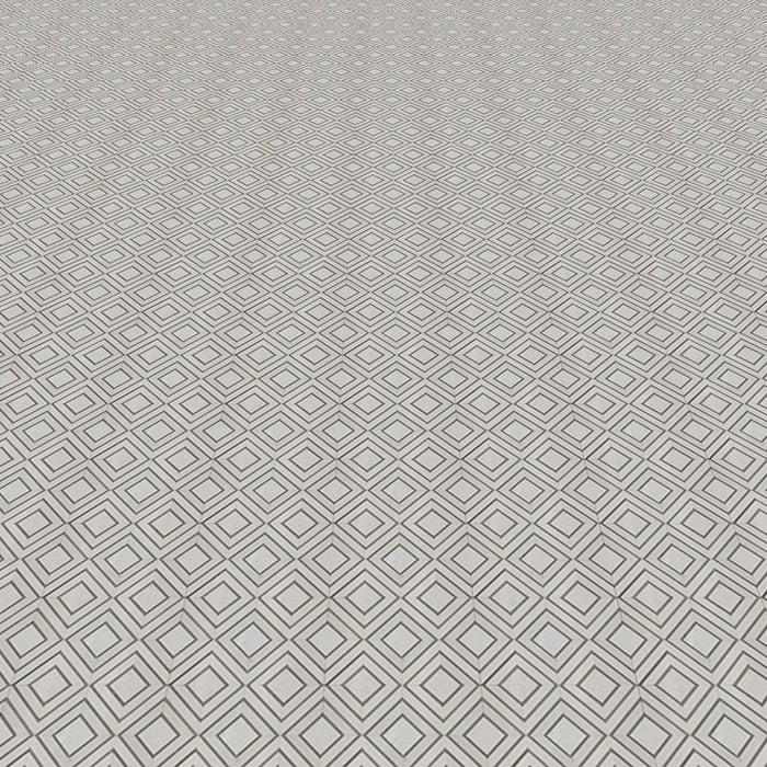 MM Tile and Stone - Thassos & Grey City Blocks Marble Polished Waterjet Mosaic Installed