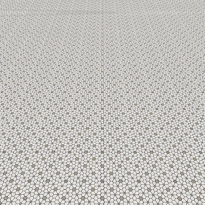 MM Tile and Stone - Thassos & Grey Flower Field Marble Polished Waterjet Mosaic Installed