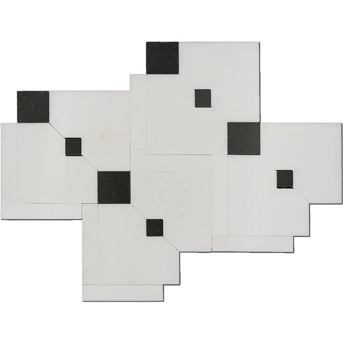 MM Tile and Stone - Thassos & Black Drops Marble Polished Waterjet Mosaic