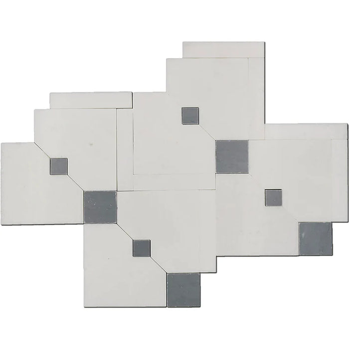MM Tile and Stone - Thassos & Blue Drops Marble Polished Waterjet Mosaic
