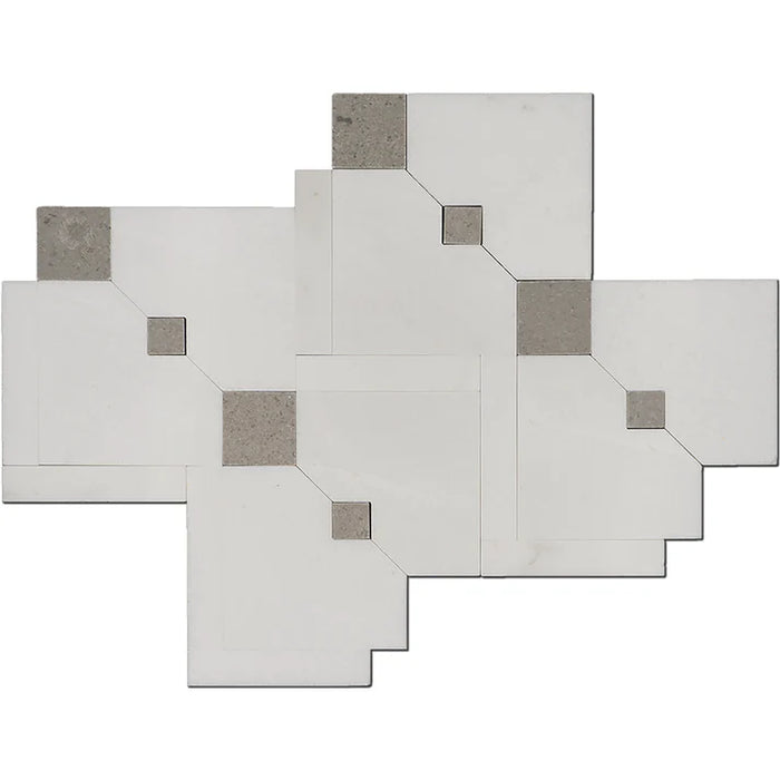 MM Tile and Stone - Thassos & Grey Drops Marble Polished Waterjet Mosaic