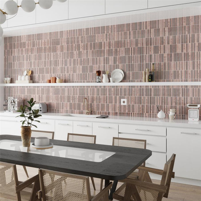 SomerTile - Rubik 6 in. x 12 in. Glossy Ceramic Wall Tile - Garnet wall installation