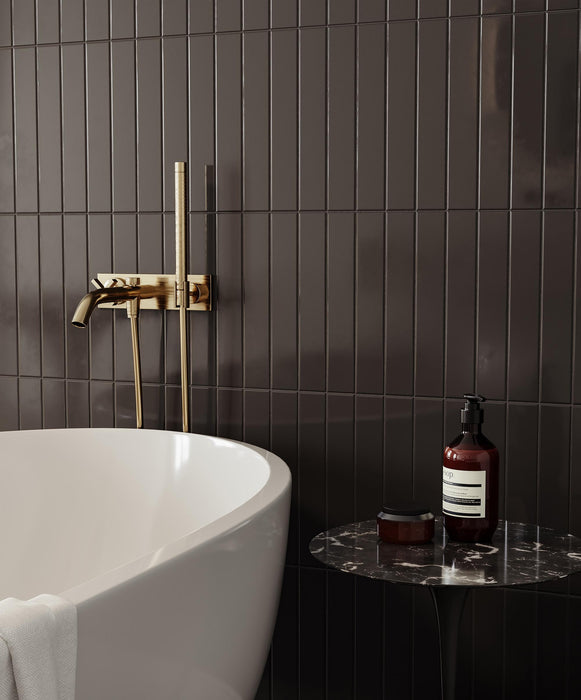 Tesoro Collection - Soho Series - 2 in. x 12 in. Wall Tile - Matte Retro Black wall installation