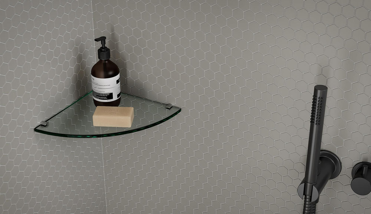 Tesoro Collection - Soho Series - 1 in. Hex Mosaic - Matte Halo Grey wall installation