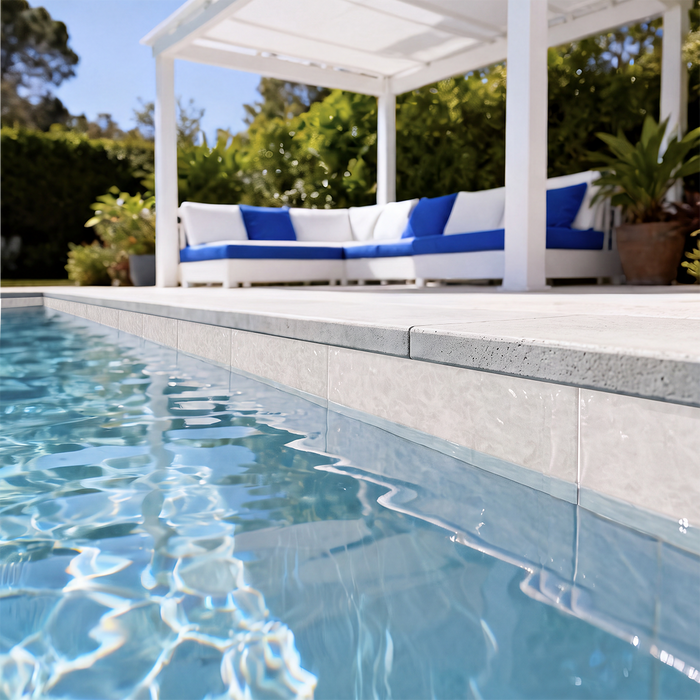 Tesoro - Alps II Series - 6 in. x 24 in. Glossy Porcelain Tile - Ice White Pool Install