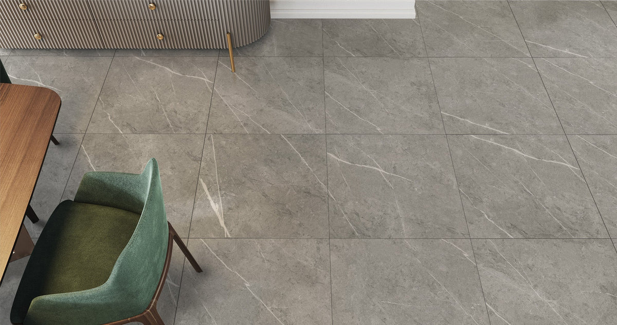 Tesoro - Pedra Series - 24 in. x 24 in. Rectified Porcelain Tile - Grey floor installation