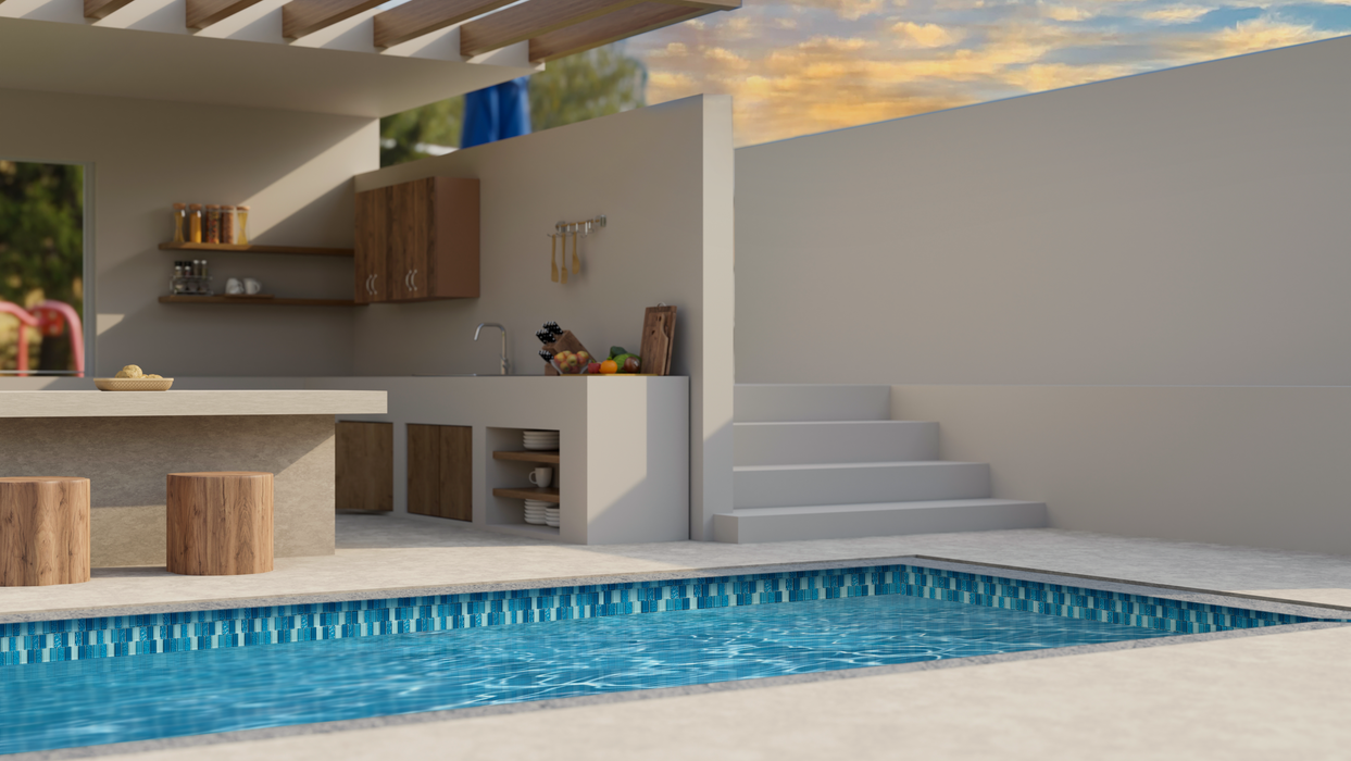Tesoro - Watercraft Series - 11.75 in. x 11.75 in. Glass Mosaic - St. Lucia Pool Install