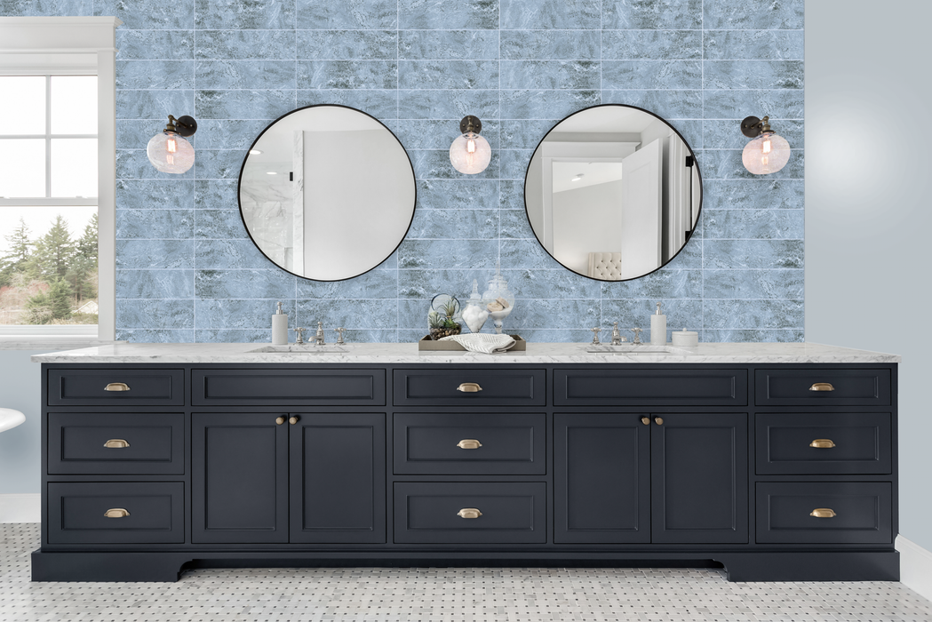 Tesoro - Waves II Series - 6 in. x 20 in. Porcelain Tile - Aqua Room Scene