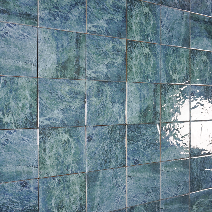 Tesoro - Waves II Series - 6 in. x 6 in. Porcelain Tile - Cobalt Installed