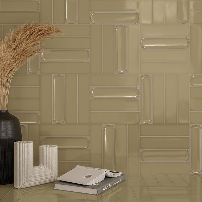 WOW - Aquarelle Collection - Aquarelle - 3" x 12" - Ceramic Tile - Glossy - Olive Installed