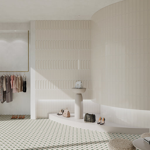 WOW - Aquarelle Collection - Aquarelle O - 3" x 12" - Ceramic Tile - Glossy - Greige Installed