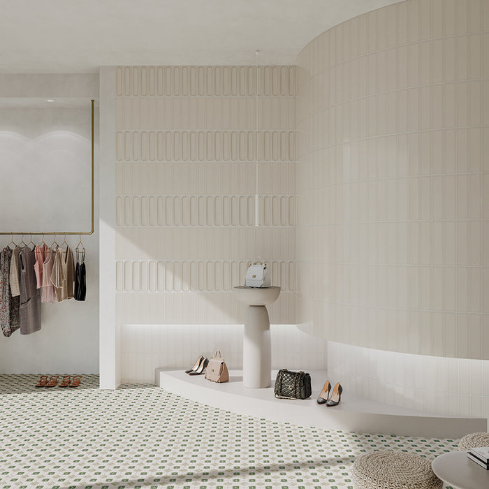 WOW - Aquarelle Collection - Aquarelle O - 3" x 12" - Ceramic Tile - Glossy - Greige Installed