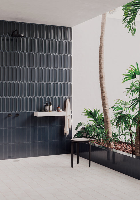 WOW - Aquarelle Collection - Aquarelle O - 3" x 12" - Ceramic Tile - Glossy - Titanium Blue Wall Install