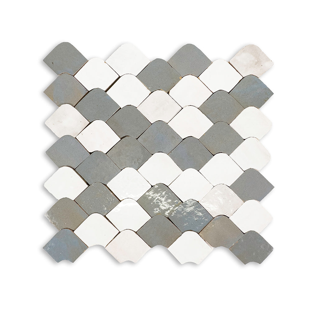 Lungarno - Zellige Classique Glazed Terracotta Mosaic - Atlas White/Blanc/Gris Perle Chouari