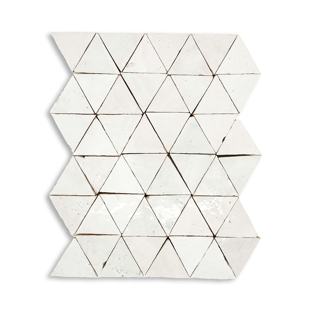 Lungarno - Zellige Classique Glazed Terracotta Mosaic - Atlas White Triangle