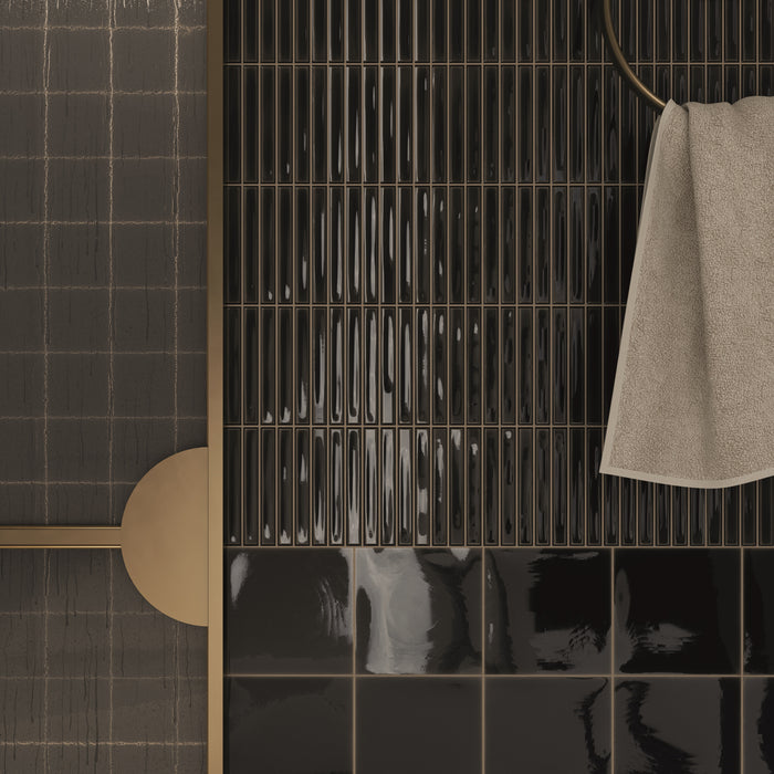 WOW - Sweet Bars 5 in. x 10 in. Glossy Ceramic Mosaic - Ebony wall installation