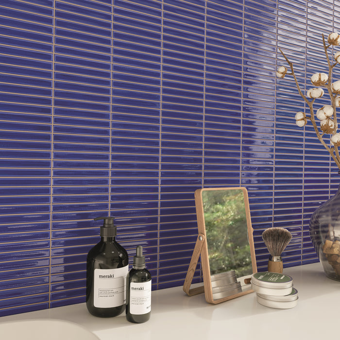 WOW - Sweet Bars 5 in. x 5 in. Glossy Porcelain Mosaic - Indigo wall installation