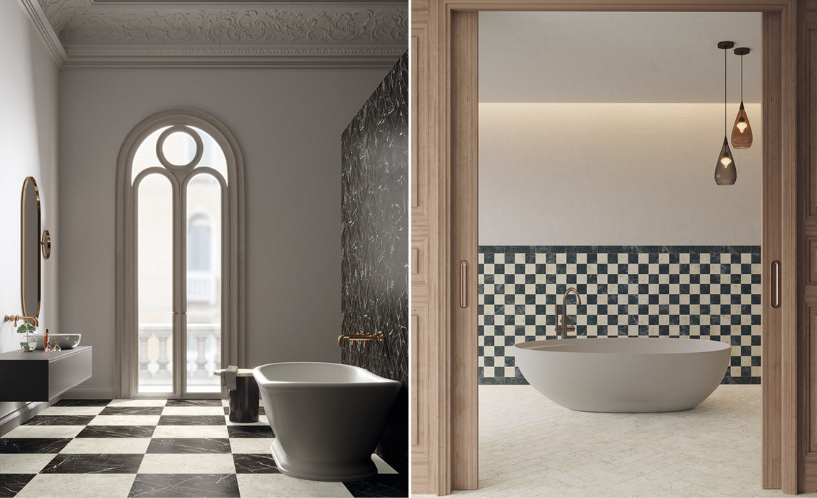 Unicom Starker - Marmorea Collection - 3 in. x 3 in. Tile - Biancone wall installation