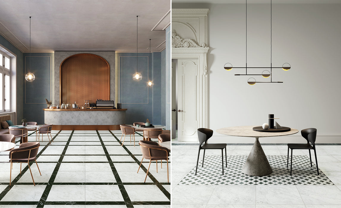 Unicom Starker - Marmorea Collection - 12 in. x 12 in. Tile - Carrara floor installation