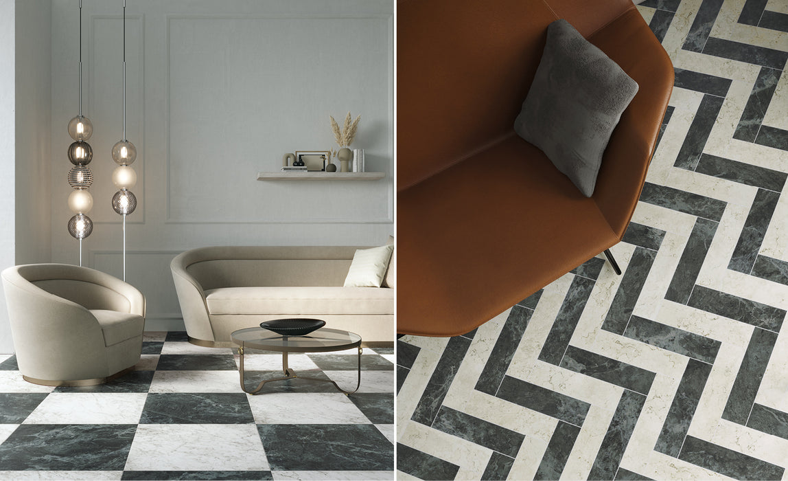 Unicom Starker - Marmorea Collection - 12 in. x 12 in. Tile - Verde Alpi floor installation