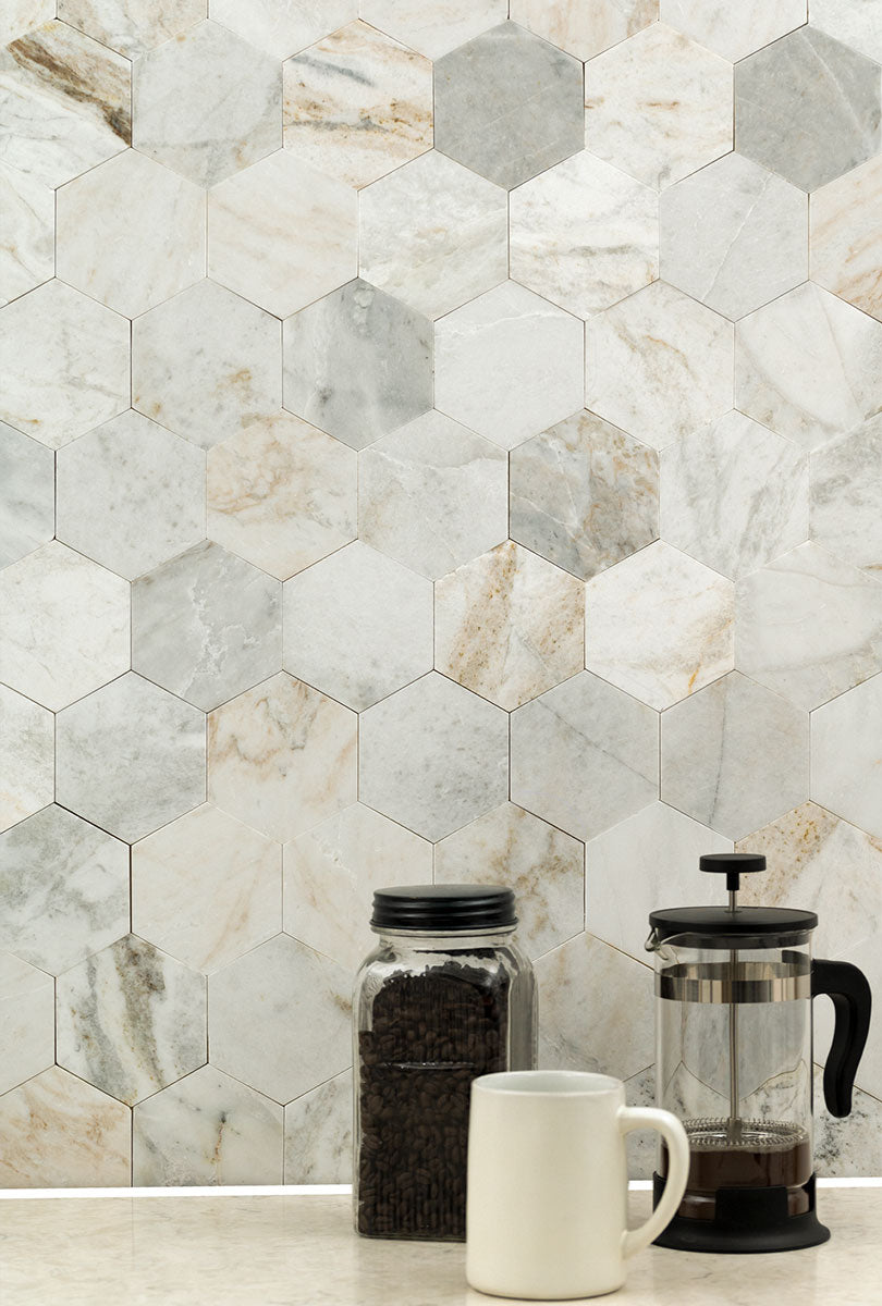 MSI - Arabescato Venato 4 in. Hexagon Marble Mosaic - Honed