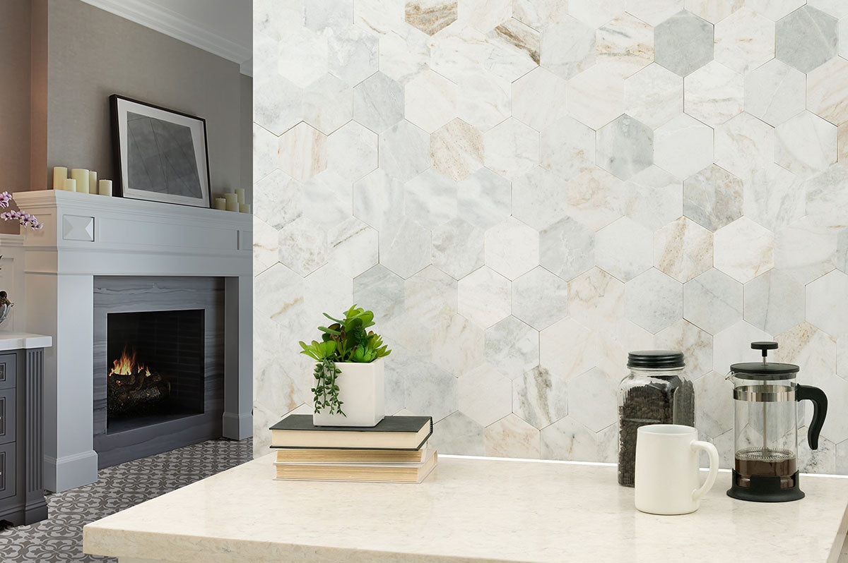 MSI - Arabescato Venato 4 in. Hexagon Marble Mosaic - Honed