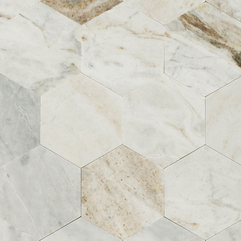 unoa 【Marble stone】No sleeve design MSI - Arabescato Venato 4 in. Hexagon Marble Mosaic - Honed — Floorzz
