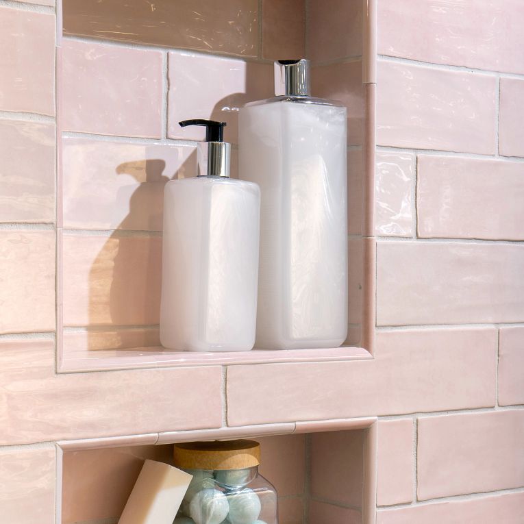 Arizona Tile - Flash 3&quot; x 12&quot; Ceramic Wall Tile - Blush Shower Install