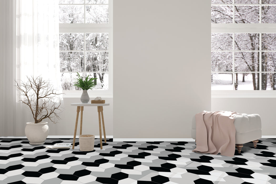 Tesoro - Kayak Collection - 6.5 in. x 13 in. Elongated Hex Porcelain Tile - Black Installed