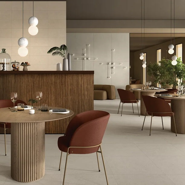 Arizona Tile - Intense Series - 12" x 24" Rectified Porcelain Tile - Beige wall installation