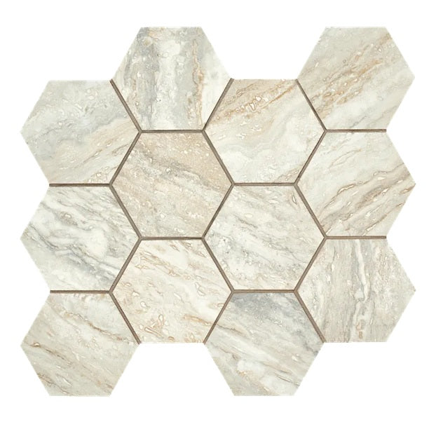 Arizona Tile - Invictus Vein Cut 4&quot; Hex Polished Porcelain Mosaic - Beige