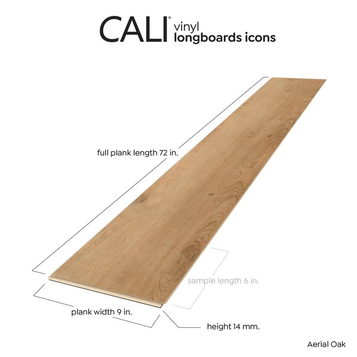 CALI Floors - Longboard Icons Collection - 9 in. x 72 in. WPC Flooring - Aerial Oak Plank View