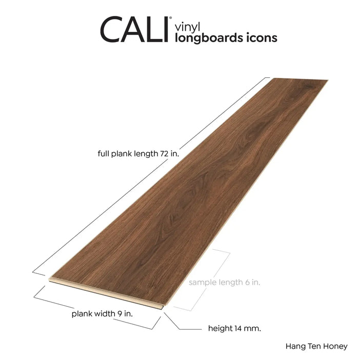 CALI Floors - Longboard Icons Collection - 9 in. x 72 in. WPC Flooring - Hang Ten Honey Size Image