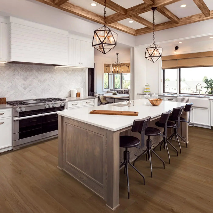 CALI Floors - Longboard Icons Collection - 9 in. x 72 in. WPC Flooring - Hang Ten Honey Room Scene
