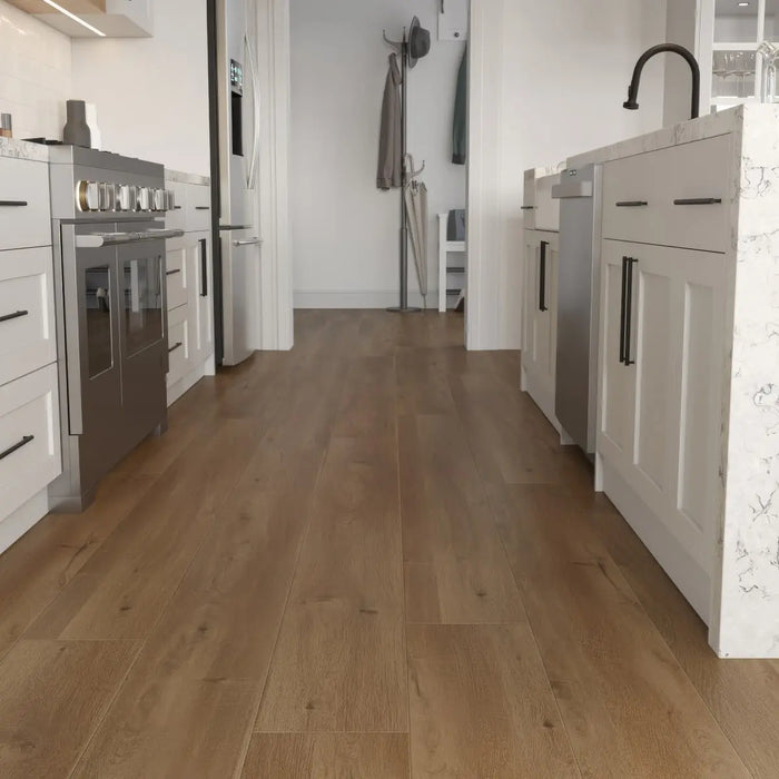 CALI Floors - Mavericks Collection - 9.5 in. x 86.5 in. Laminate Flooring - Mocha Del Mar Installed