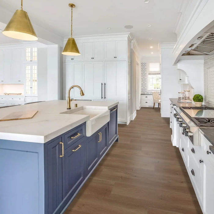CALI Floors - Mavericks Collection - 9.5 in. x 86.5 in. Laminate Flooring - Mocha Del Mar Kitchen Install