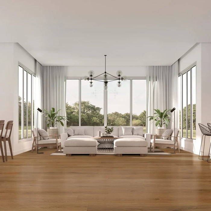CALI Floors - Mavericks Collection - 9.5 in. x 86.5 in. Laminate Flooring - Montara Oak Room Scene