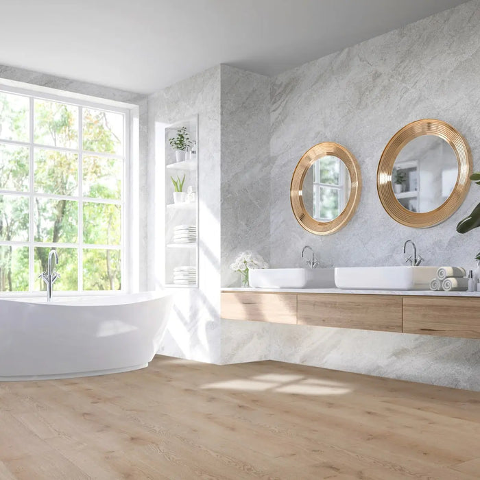 CALI Floors - Mavericks Collection - 9.5 in. x 86.5 in. Laminate Flooring - Pillar Point Bathroom Install
