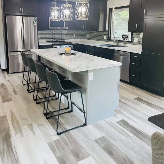 CALI Floors - Windansea Collection - 7.25 in. x 48 in. SPC Flooring - Seascapes Hickory Kitchen Install